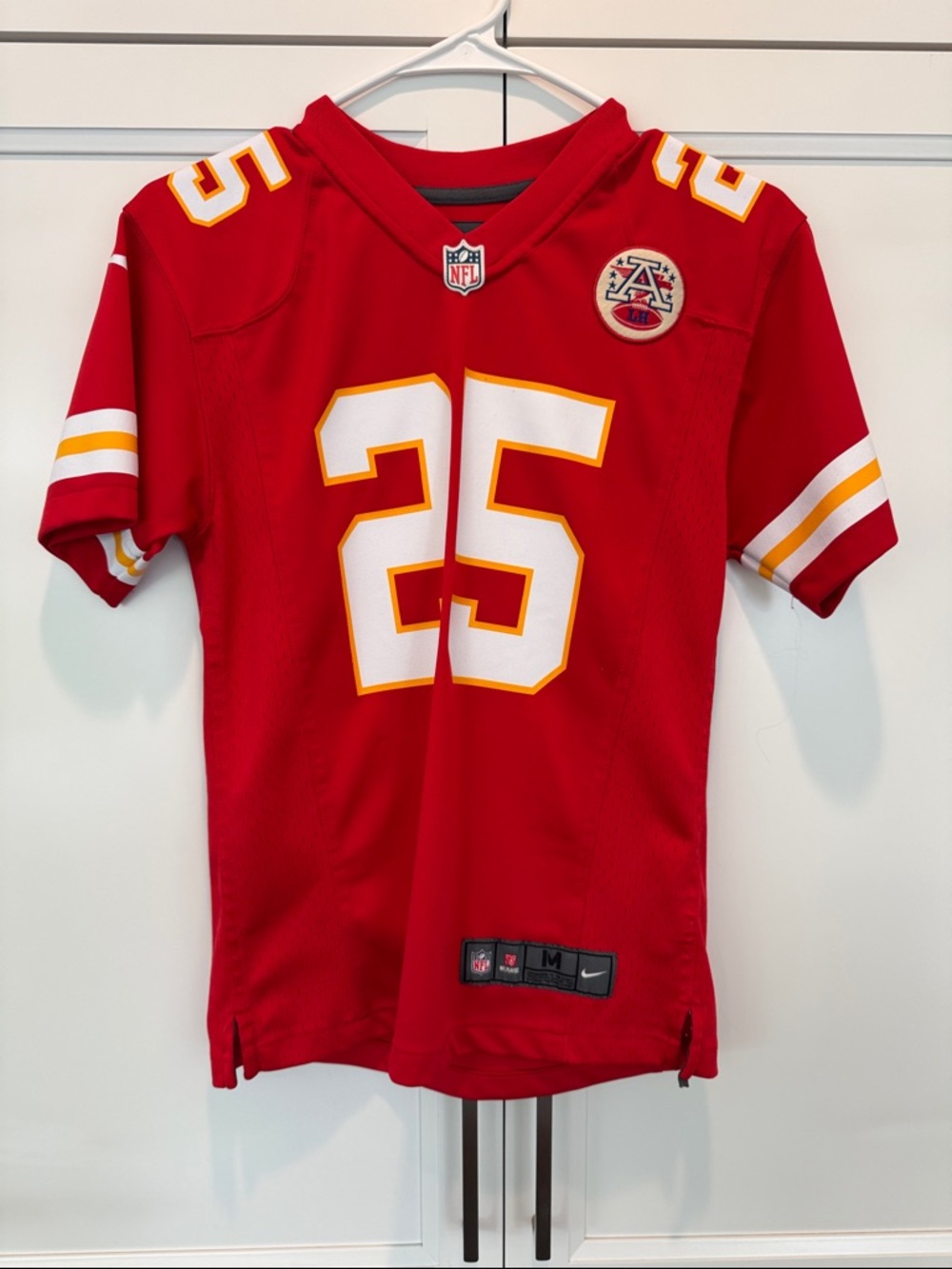Nike Red Kids Football Jersey #25 with White & Gold Trim